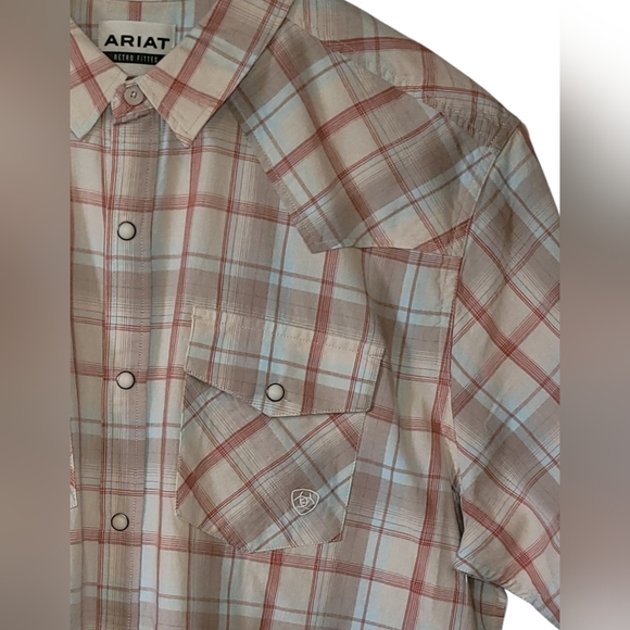 Ariat Other - ARIAT HORTON RETRO SS SHIRT MENS XLT TALL Pearl Snaps Red Beige Plaid Western